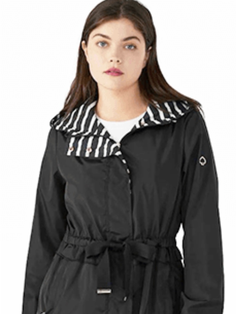 Kate Spade Black Hooded Rain Jacket With Striped Lining